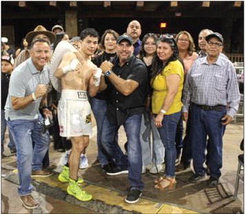Abel Mendoza is pictured with his family, some of which are from Fort Stockton, after Saturday’s fight at La Hacienda Event Center in Midland. Photos by Nathan Heuer