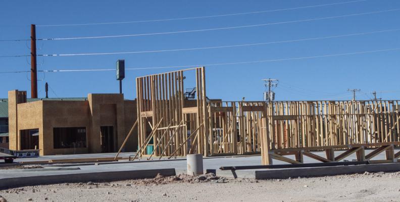 Construction of the new KFC and Taco Bell restaurants are progressing. The joint restaurant burned down in October 2020 and construction of two separate buildings broke ground last August. The restaurants are expected to be open by December. Photo by Shawn Yorks