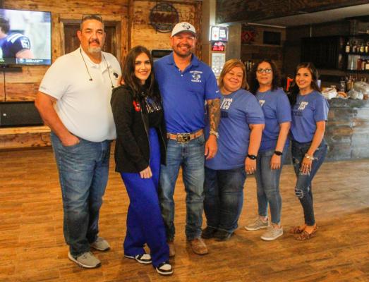 Fort Stockton ISD board members and people from the community gathered at Joe’s Place during election day for a rally in support of the bond. Pictured from left to right: Anastacio Dominguez, Belinda Rivera, Andy Rivera, Delicia Coronado, Tumbie Ramriez, Juliza Rivera. Photo by Nathan Heuer
