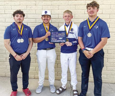 From left, Ejay Ortiz, Rylee Muniz, Cody Young, Rylan Nunez. Not pictured is Bradye Barragan. The Fort Stockton Golf Team overcame a 20-stroke deficit to win the Pecos Tournament. Courtesy photo