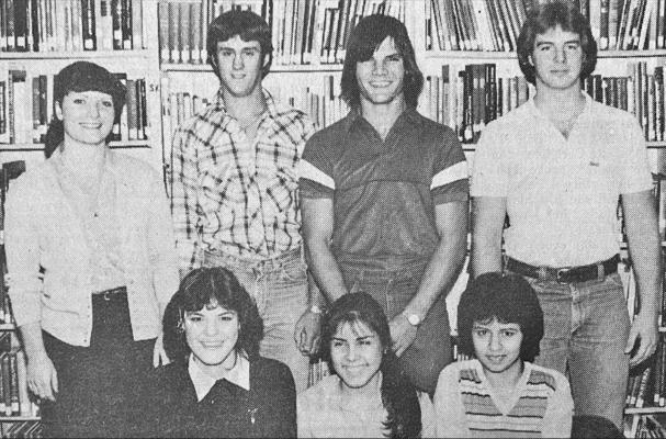 April 1982 issue: Six Fort Stockton High School senior students will be representing the State of Texas at the First Annual United States Academic Decathlon in Los Angeles, Calif. April 14-16. They include (front row, l-r) Ana Melendez, Rosie Gonzales and Lucy Salcido ,and (back row, l-r) Judy Hart one of the sponsors who will accompany the students. Scott Mills, Jody Mehan and Ellis Parker.