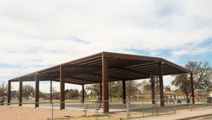 Recent renovations at Gene Cummings Park include this covered basketball court. The Fort Stockton Economic Development 4-B Corporation approved irrigation equipment at its February meeting as part long-term renovations at the park. Photo by Shawn Yorks