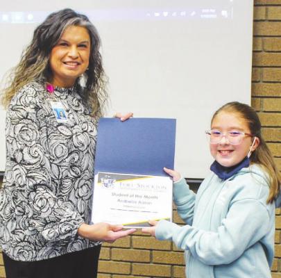 Arabella Aaron was selected as the Fort Stockton Intermediate Student of the Month for January. Aaron is pictured with intermediate principal Amanda Urias. Photos by Nathan Heuer