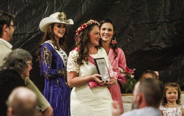 Angela Harral was selected as the Fort Stockton Chamber of Commerce Citizen of the Year at the chamber’s annual banquet on Feb. 23 at the Pecos County Civic Center. 2022 Female Citizen of the Year Nancy Hayter introduced Harral and Angela’s daughter, Kelli Harral Burns , crowned her during the ceremony as seen in the picture. The award, which was previously given to a male and a female, was consolidated into one award this year. Photo by Nathan Heuer