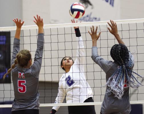 Junior Elina Montes hits the ball over the net last week against Monterey. Shawn Yorks/file photo