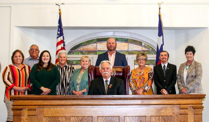Officials, including the county judge, district and county clerk, county treasurer, two county commissioners, and four Pecos County Justice of the Peace’s were sworn in for their terms on Dec. 1 at the Pecos County Courthouse following their election to their positions during the Nov. 8 election. Those sworn in were, from left to right: Dena Kennedy, Justice of the Peace Precinct 3; Robert Gonzalez, County Commissioner Precinct 2; Sonia Murphy, Pecos County Treasurer; Deborah Braden, Justice of the Peace Pr