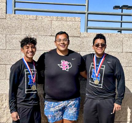 Pictured from left to right are: CT Dominguez, Coach Victory Garcia, and Jeremiah Ramirez. Courtesy Photo