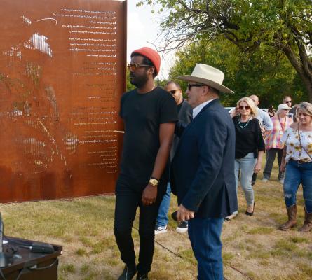 Kirby Warnock with Gary Clark Jr. at the Vaughan Brothers artwork dedication. Photo by Tim Quiring. Courtesy photo