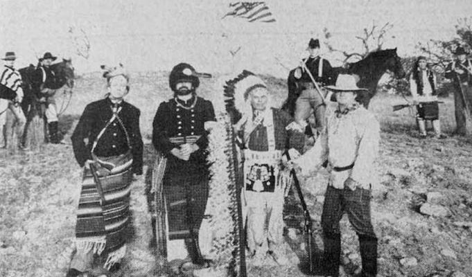 Some of the sights at this year’s “Living History Day” will include authentic re-enactment troops and Native American dances. According to Fort Curator Carey Behrends, the great-great grandson of Quanah Parker (shown center) will be visiting Historic Fort Stockton. (Submitted Photo)