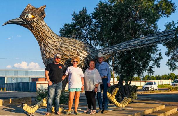 Cody, Cherry, Lou and Kelsey of Central Texas snagged a picture with Paisano Pete at the golden hour, before pushing onward to Fort Davis for a stay at the Indian Lodge. Photo by Jeremy Gonzalez