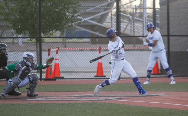 Fort Stockton freshman Gerry Diaz (15) tallied two hits during Friday’s contest against Monahans at home. Photo by Nathan Heuer