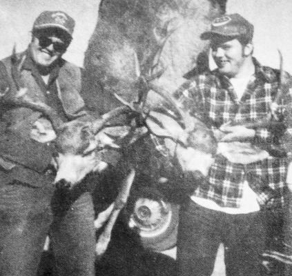 December 1969: TOP TROPHIES – Daryl Ray Faris (left), the son of Mr. and Mrs. Rob R. Faris of Fort Stockton, and Jim Chase of Abilene, Daryl’s roommate at Texas Christian University, had a successful hunt at the Elsinore Ranch near Fort Stockton. Faris got an 11-point mule buck that field dressed 184 pounds while Chase got a 12-pointer that dressed 166 pounds. The unusual size of the deer has attracted the attention of game authorities and is being submitted to national game publications.