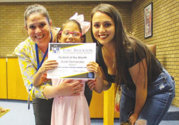 Alamo Student of the Month Avah Hernandez with principal Sabrina Cordova, left, and mother, right.