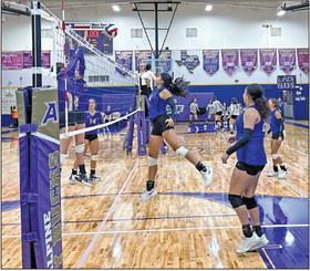 Fort Stockton senior Amaya Urias knocks the ball over the net in Alpine, Tuesday night. Photo by JT Maroney/Alpine Avalanche