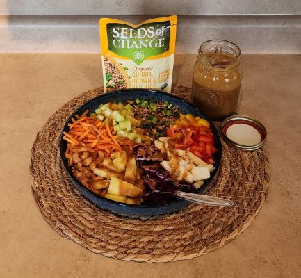Quinoa and Rice Crunch Salad with peanut dressing