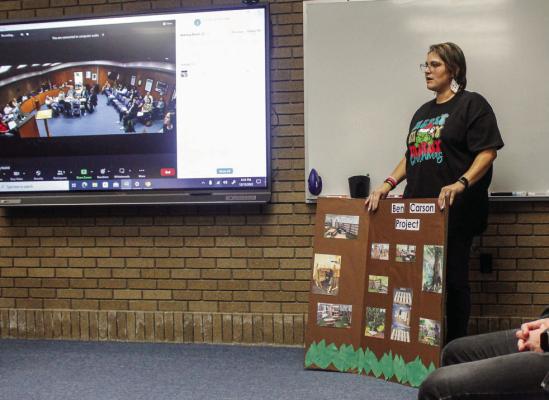 Apache teacher Briana Ramos made a presentation to the Fort Stockton ISD School Board at last week’s meeting in regard to the plans the campus had for the reading room. Photo by Nathan Heuer