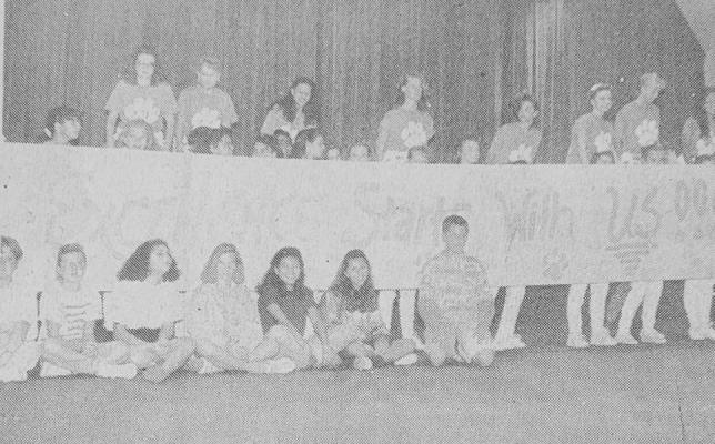 OCTOBER 1991- AN ACADEMIC PEP RALLY at Fort Stockton Middle School cheered for the efforts of Seventh graders involved this week in the Texas Assessment of Achievement Skills (TAAS) test. The tests were being conducted this week for various grades throughout the FSISD. (Pioneer Photo/ Johnie Kemp)