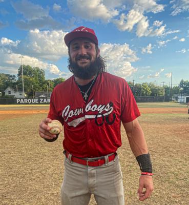Alpine o6 Cowboy Mark Traylor recorded his 168th hit with the team to break the all-time fran-chise record. Photo by Ethan Eibe