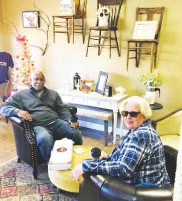 Steven King and his wife Leslie enjoyed the relaxing pace of a Sunday afternoon in Fort Stockton. Passing the time with conversation and hot lattes, they enjoyed their experience at the Mesquite Tree Gifts, Ice Cream &amp; Coffee Shop. Photo by Jeremy Gonzalez