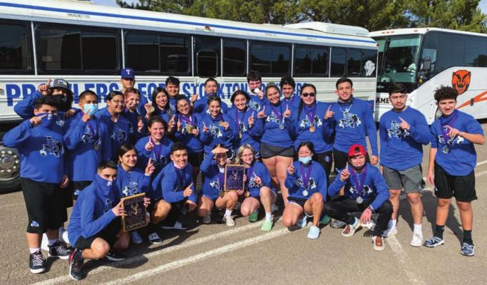 The Fort Stockton powerlifting teams pose together with their championship plaques they earned at the Alpine Invite on Jan. 23. The meet was the second of the season for both squads. Courtesy photo of Jeremy Boatright