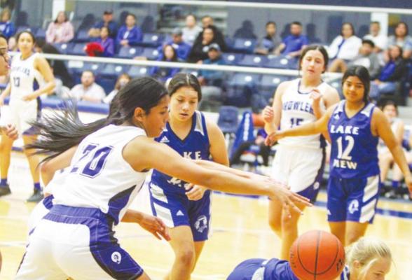 Fort Stockton junior and Pioneer Athlete of the Week Eliana Mata reels in a rebound on Tuesday in the Prowlers against Lake View. Photo by Nathan Heuer