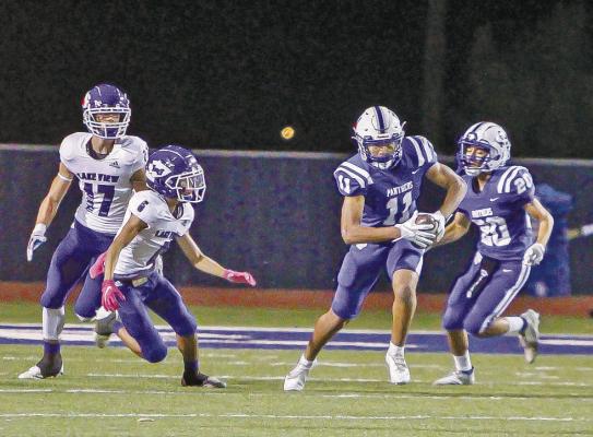 Senior Isaiah Garcia (11) was a standout during the Panthers’ two scrimmages on Aug. 19 in Del Rio. The talented cornerback and receiver will look to be a difference maker for Fort Stockton during the 2022 campaign.