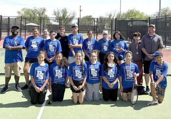 Middle School Tennis - Members of the Fort Stockton Middle School tennis team gather for a group photo following their meet in Monahans, where multiple athletes earned third-place finishes and capped off a season marked by growth, effort, and strong sportsmanship.