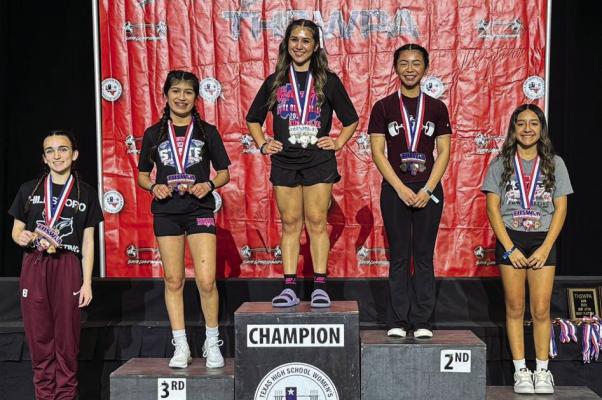 Senior Jasmin Hernandez made history at the Texas High School Women’s Powerlifting Association State Meet, winning her second consecutive state title in the 97-pound weight class. Courtesy Photo