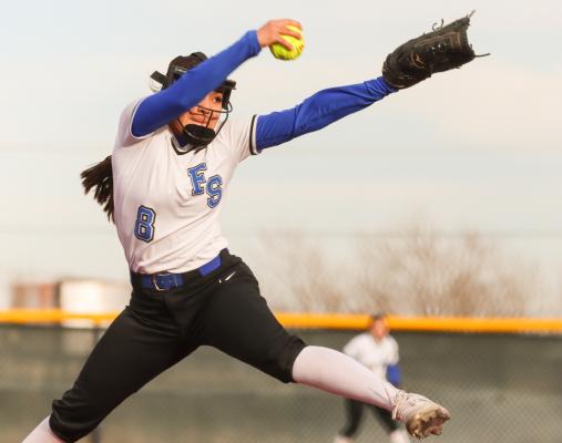Fort Stockton pitcher Kriselda Porras winds up to fire one in, Tuesday evening in the Prowlers’ season-opener against Presidio. Porras struck out five, walked two, allowing one run and eight hits in four innings of work as the Prowlers downed the Blue Devils, 11-1 in six innings. Photo by Shawn Yorks 