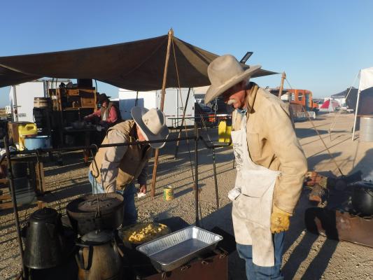 Chuckwagon cooks prepare breakfast for the crowds during the Living History Event at Horse-head Crossing in 2021. Courtesy Photo