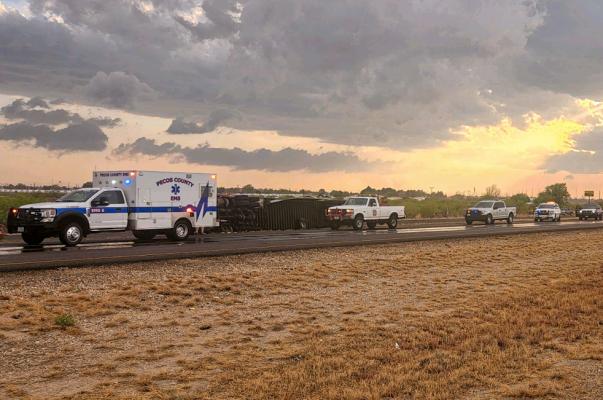 A semi tipped over just off Interstate 1-10 near mile marker 260 in Pecos County via the tornadic winds that were in the area for a brief period of time on May 1. The driver was not hurt in the incident. The road was closed at the point of incident for multiple hours according to Pecos County Emergency Management Coordinator Jessie Dominguez. Courtesy Photo