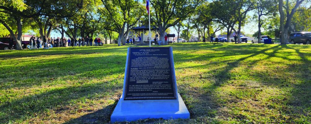 Pecos County unveiled the Alamo Letter plaque during the festivities of Veterans Day.