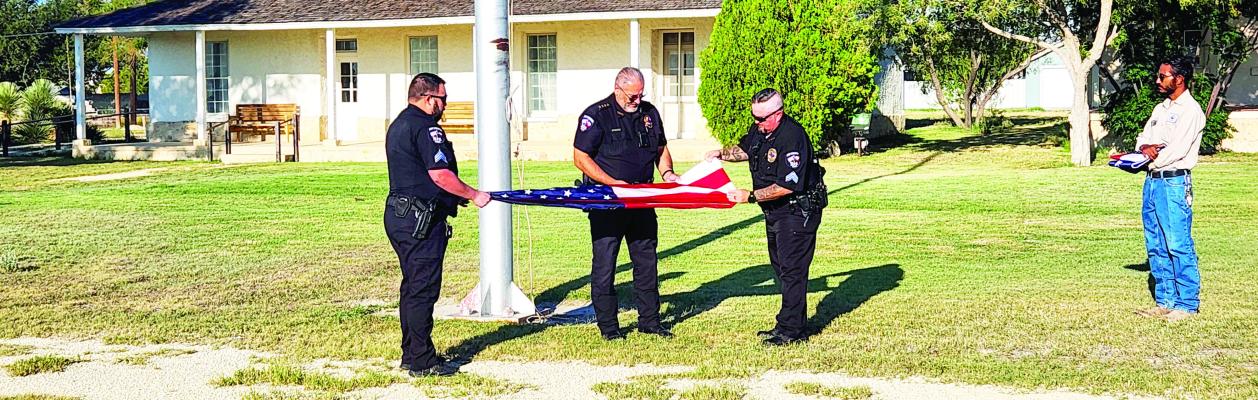 On the morning of September 11, a flag-raising ceremony was held at Historic Fort Stockton in remembrance. Mayor Paul Casias and EDC Director Jeremy Martinez read a proclamation endorsing September 11 as “Patriot Day.” The American flag, generously donated by Nancy Olvera, owner of Eternity Funeral Home, now flies proudly as a tribute to the lives lost, the heroes who served, and the enduring spirit of our nation. Photo by Joh Covington