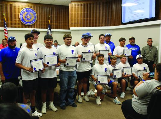 The Fort Stockton City Council welcomed the athletes of the District 37 All-Star teams forward at the recent city council meeting to commend them for their success and teamwork this season. Photo by Joh Covington