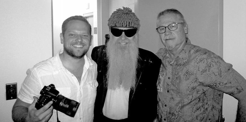 Billy Gibbons with crew members Chase Arrington and Randel Bird at the Horseshoe Arena in Midland. Courtesy Photo