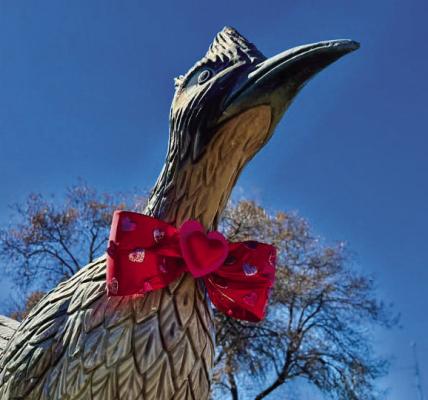 Paisano Pete is all dressed up with nowhere to go for Valentine’s Day thanks to the Fort Stockton Convention and Visitors Bureau. Photo Courtesy of Visit Fort Stockton
