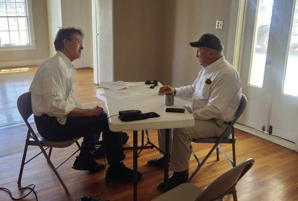 Preserving local history for future generations — Tai Kreidler of the Texas Tech Southwest Collection (left) records the memories of Fort Stockton’s Kirby Warnock (right) on September 11. The interview will join over 7,200 others in the university’s archive, ensuring Warnock’s recorded history will be “safely preserved in our archive in perpetuity,” along with many others from Fort Stockton.