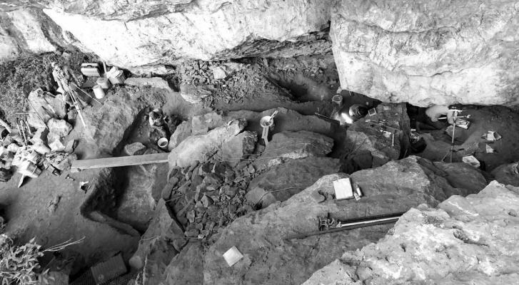 This image shows the dig site within the cave where the ancient artifacts were found. Photo courtesy of Center for Big Bend Studies