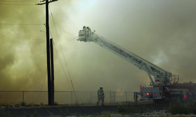 At 2:26 p.m. the Fort Stockton Fire Department was dispatched to a structure fire at the old nursing home, a vacant building. Upon arrival there was heavy smoke and flames on the Southside of the interior of the building. The fire was controlled from the exterior due to the unsafe structural integrity of the building. The cause of the fire is still being investigated and no injuries reported. Photo by Joh Covington