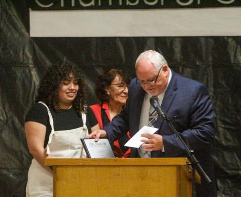 Fort Stockton senior Alicia Bustos won the Outstanding Student Award at the chamber’s annual banquet on Feb. 23. Fort Stockton High School Principal Ken Wallace presented Bustos the award.