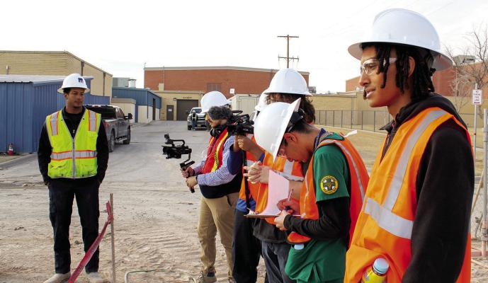 Last week, the Tumbleweed+ Student Broadcasting group had the exciting opportunity to go behind the scenes of Fort Stockton ISD’s ongoing construction projects. Led by Assistant Superintendent and Head of Operations Gil Rey Madrid, students joined the Fort Stockton Pioneer Newspaper for an exclusive Media Tour of the New High School Field House and Intermediate North Gym. Photo by Joh Covington