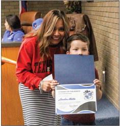 Landen Matta was recognized as the Apache Student of the Month by principal Karina Pacheco.