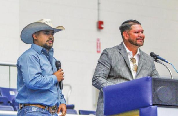 Andy Rivera, right, and Cesar Trejo spoke together about their career paths and how they became successful at Fort Stockton High School Annual Scholarship Banquet on May 12 at the Special Events Center. Photos by Nathan Heuer