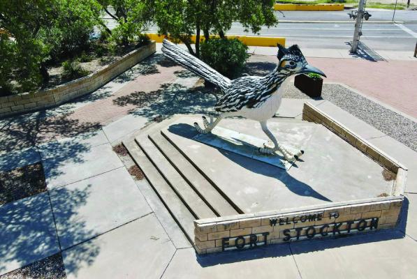 Pictured here is Fort Stockton’s Paisano Pete, a local icon who has recently received a brand-new look. Muralist Juan Velasquez and local artist Armando Aguirre improved Pete as well as the “Historic Fort Stockton” Arch. Courtesy Photo