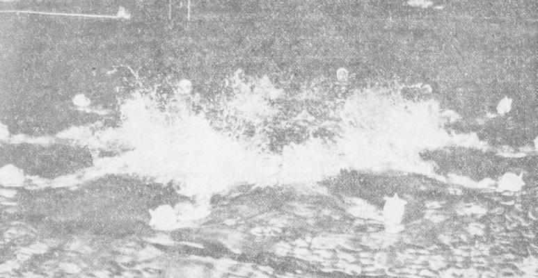 July 1954: AN EASY WAY TO COOL OFF – The pleasures of swimming in beautiful spring-fed Comanche Springs Swimming Pool in Fort Stockton’s James Rooney Park are splashingly demonstrated in this scene from the water ballet numbers of the recent Water Carnival.