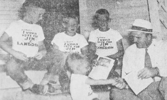 July 1954: IF I COULD ... I WOULD – That is the slogan of the four Langdon boys: Jim, Joe, John and Jerry, shown with their father, District Judge Jim C. Langdon of the 112th Judicial District. Judge Langdon is seeking his first elective term as judge after having been appointed March 1st.