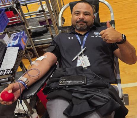 Fort Stockton High School Principle, Mr. Soliz donating blood. Courtesy Photo of FSHS Student Council