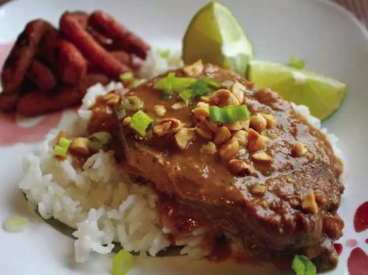 Slow Cooker Thai Peanut Pork over rice