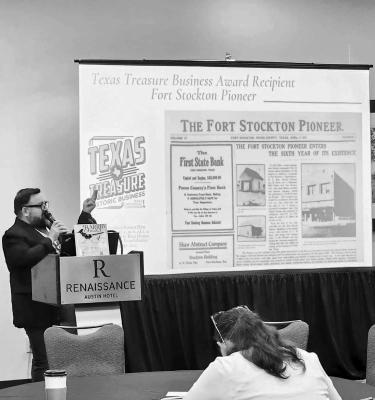 Andres Madrid giving his presentation at the Texas Historic Commission’s annual Real Places Conference this weekend. Photo courtesy of the Pecos County Historical Commission