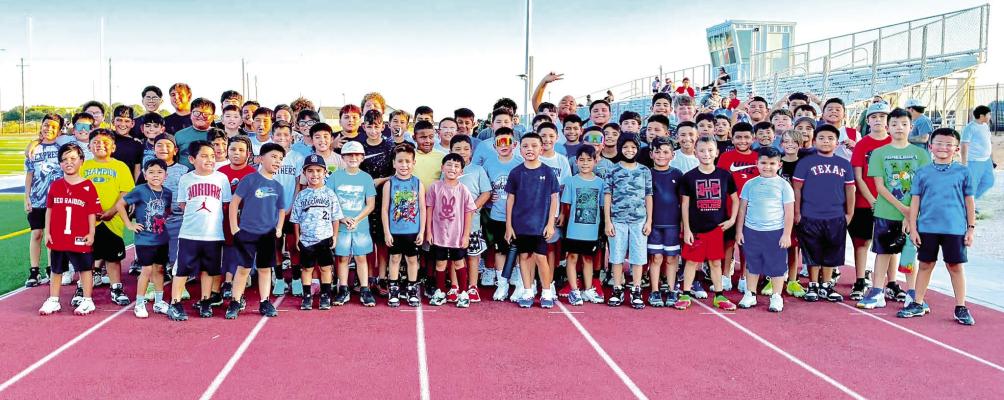 Fort Stockton Recreation youth football players and their volunteer coaches gather for a group photo after opening the fall season with their first week of practices. Courtesy Photos
